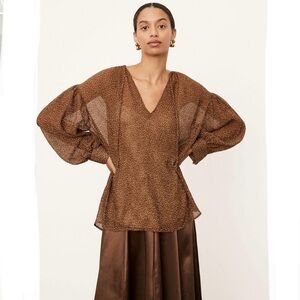 Vince Starry dot shirred-neck blouse